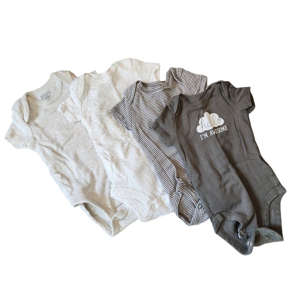 Carter's Short Sleeve Bodysuits set of 4 Size 3 months Gray/White 100% Cotton